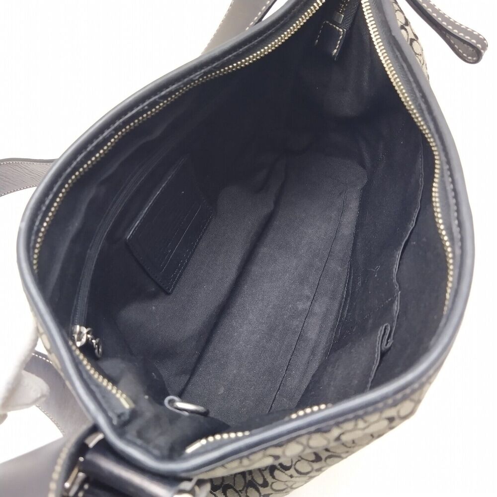 Coach Signature Mini C Black Canvas Leather Trim Zipper Hobo Shoulder Bag - Picture 10 of 16